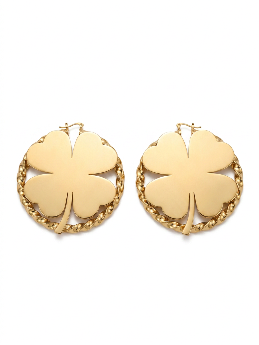 18K Gold Four Leaf Clover Lucky Earrings