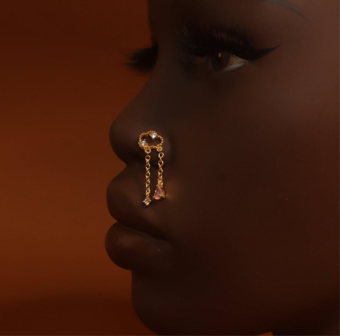 Drop Chain Cloudy Gem Nose Stud Piercing Jewelry