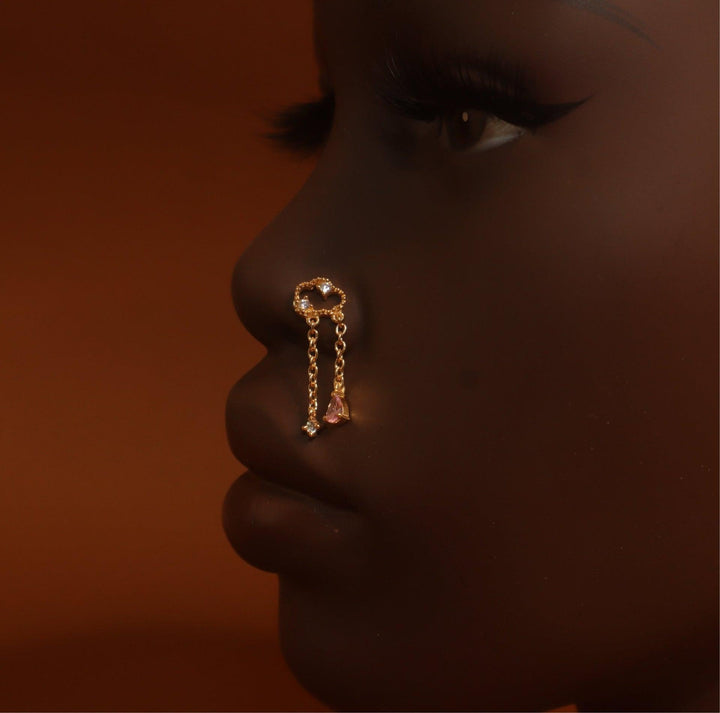 Drop Chain Cloudy Gem Nose Stud Piercing Jewelry