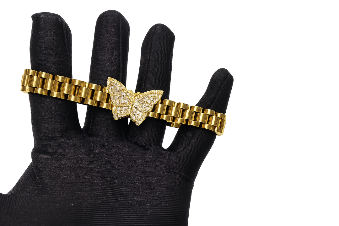 18K Gold Butterfly Rollie Style Link Bracelet