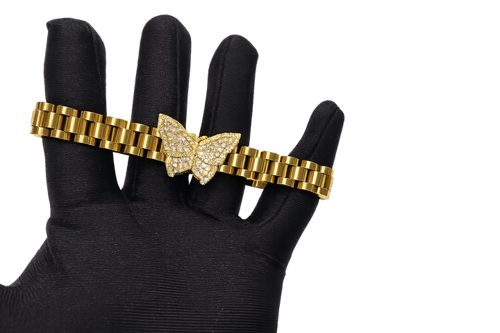 18K Gold Butterfly Rollie Style Link Bracelet