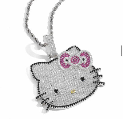 Pretty Cz Diamond Iced Out Kitty Bow Necklace
