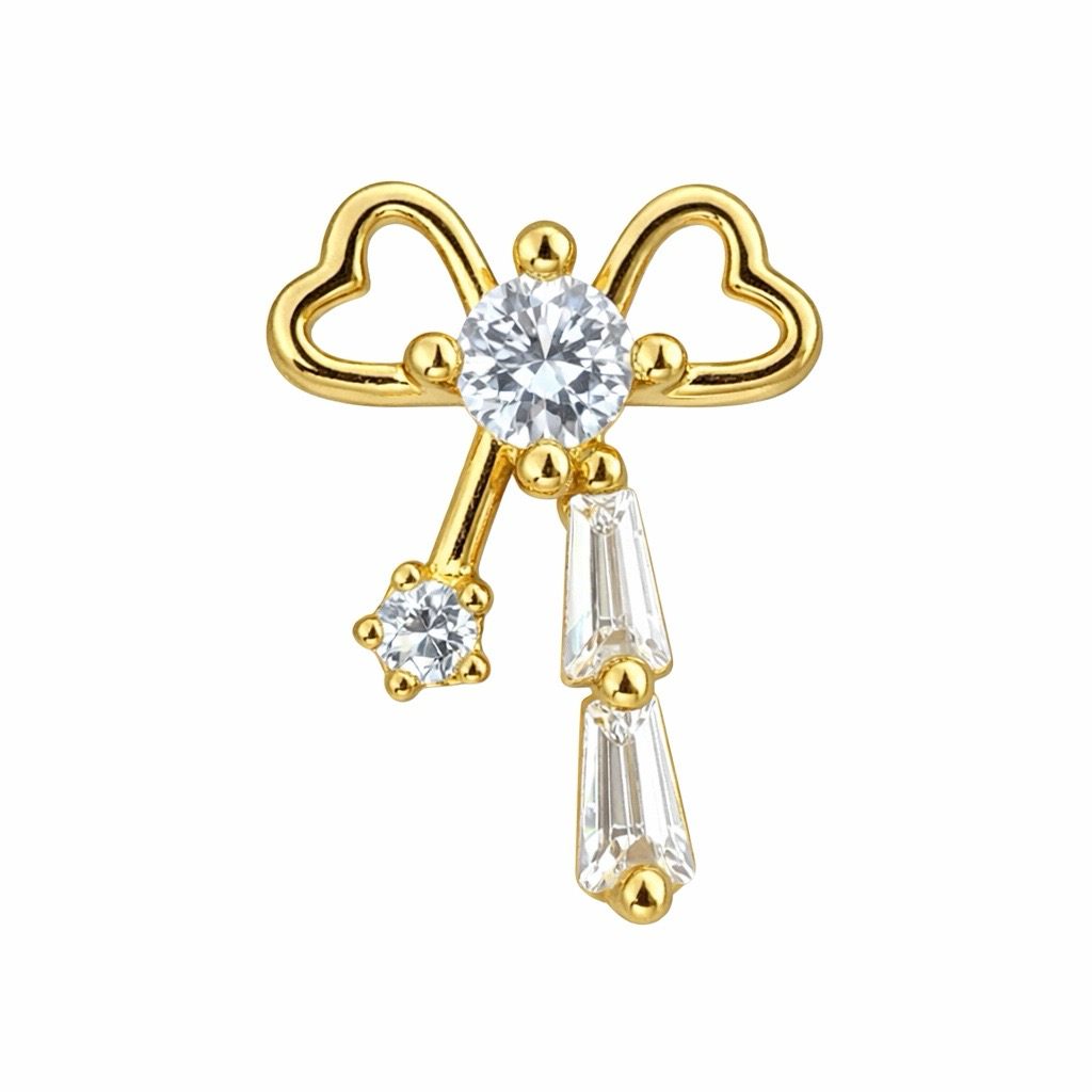 Double Heart Bow Nose Stud 20G L Shape