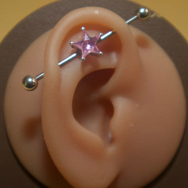 Steel Star Gem Industrial Barbell Body Jewelry