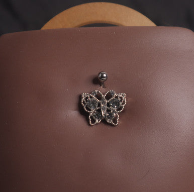 STEEL FOUR GEM CUTE BUTTERFLY NAVEL PIERCING