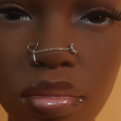 Heaven L bend Nose Ring Chain Cuff Stud Piercing Jewelry