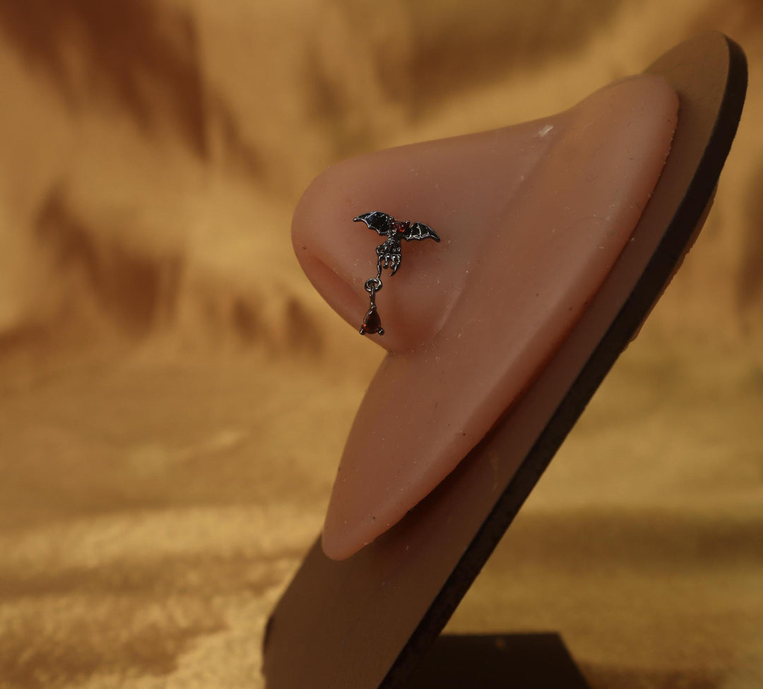 Gem Dangle Rings Skull hand and Bat Charms