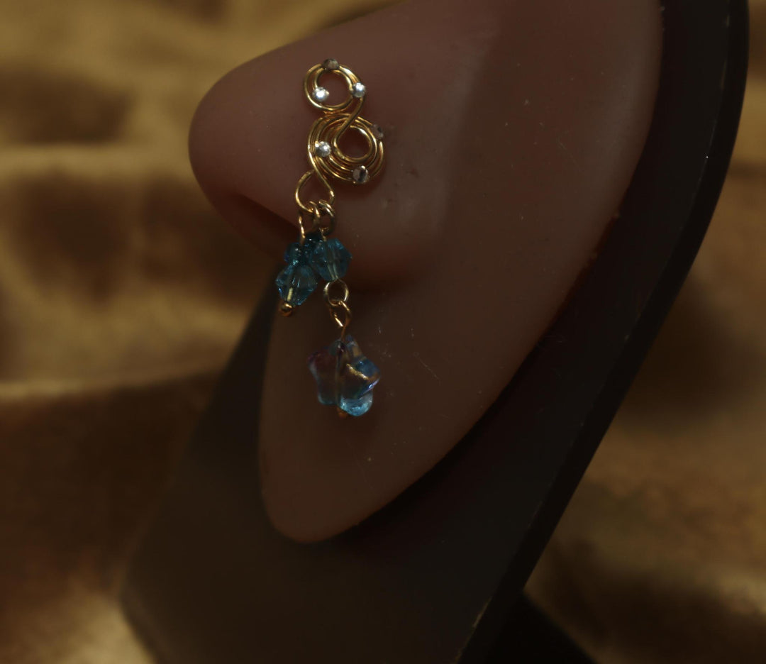 Two Swirl Top Wire with Dangle Blue and Dangle Star Charm