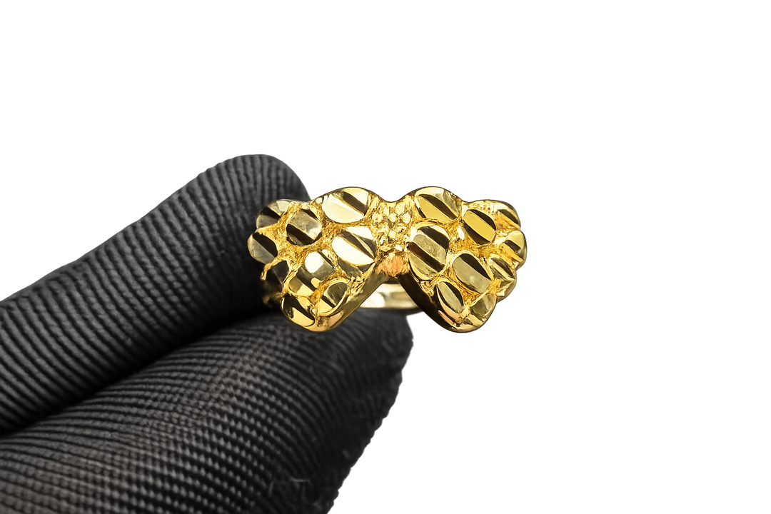 18K Gold Nugget Double Heart Ring