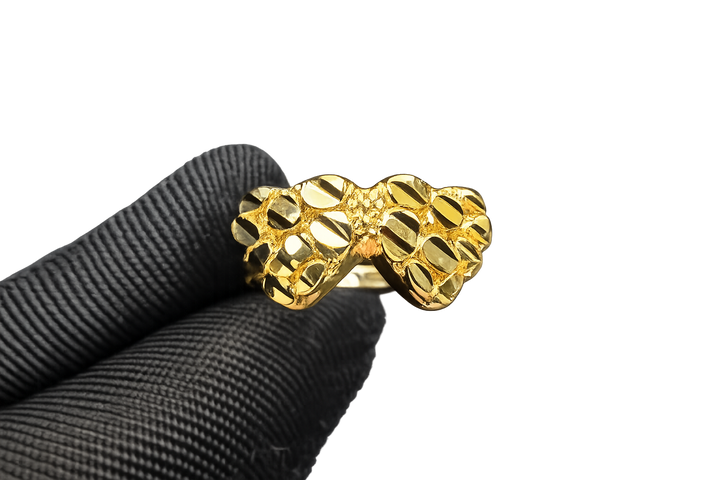 18K Gold Nugget Double Heart Ring