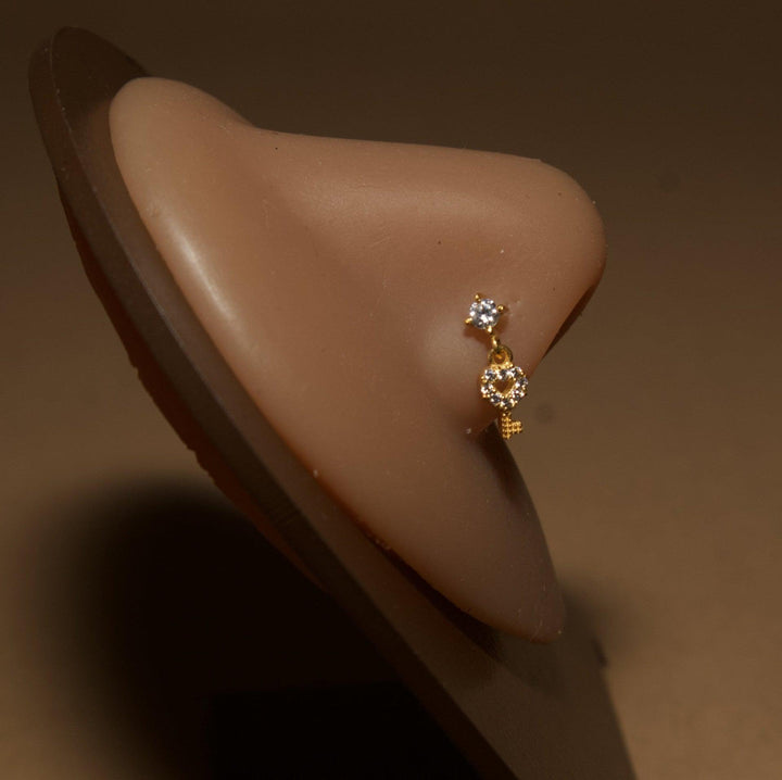 Key Heart Nose Stud Ring Piercing Jewelry