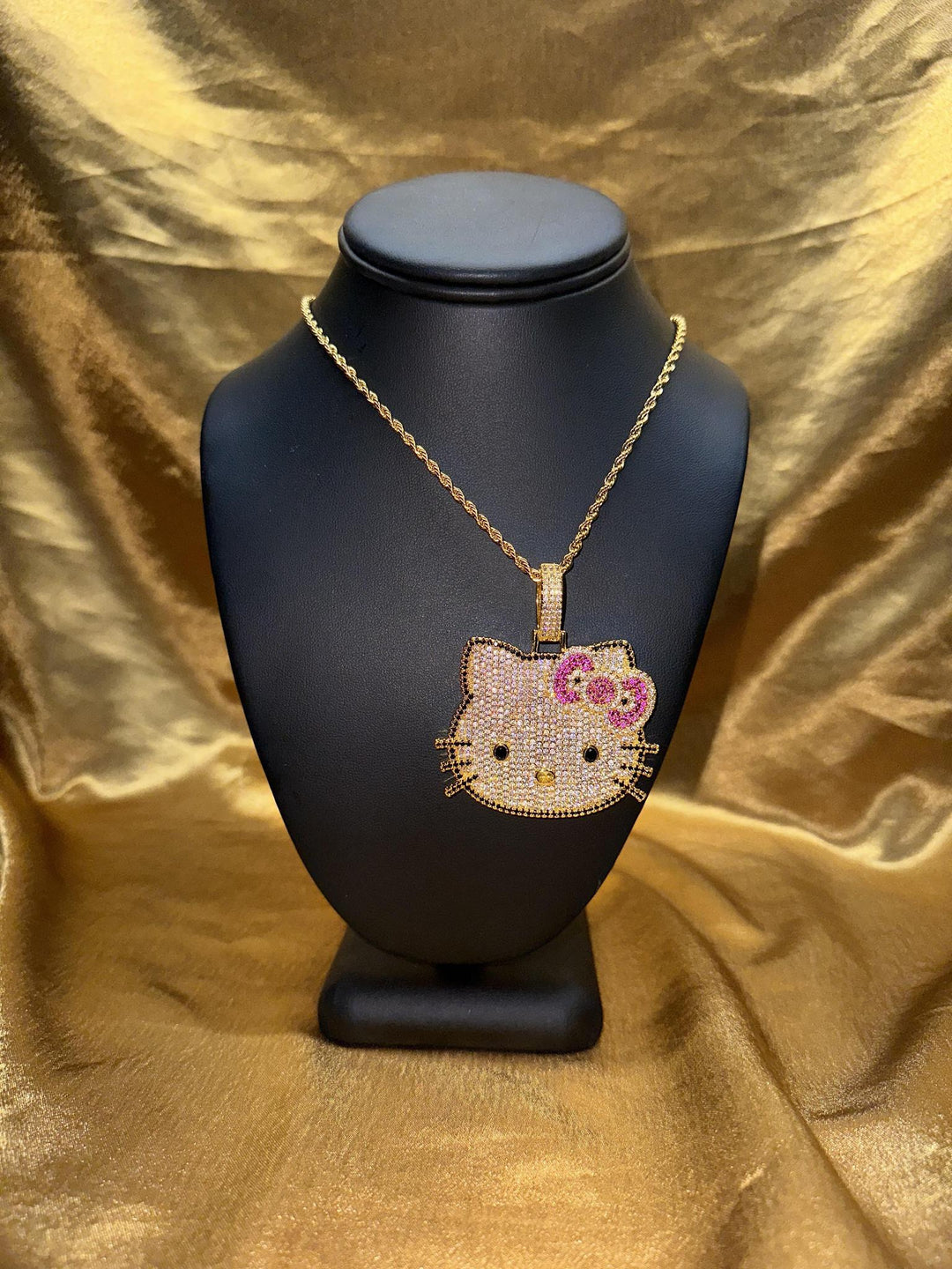 Pretty Cz Gems Iced Out Kitty Bow Necklace