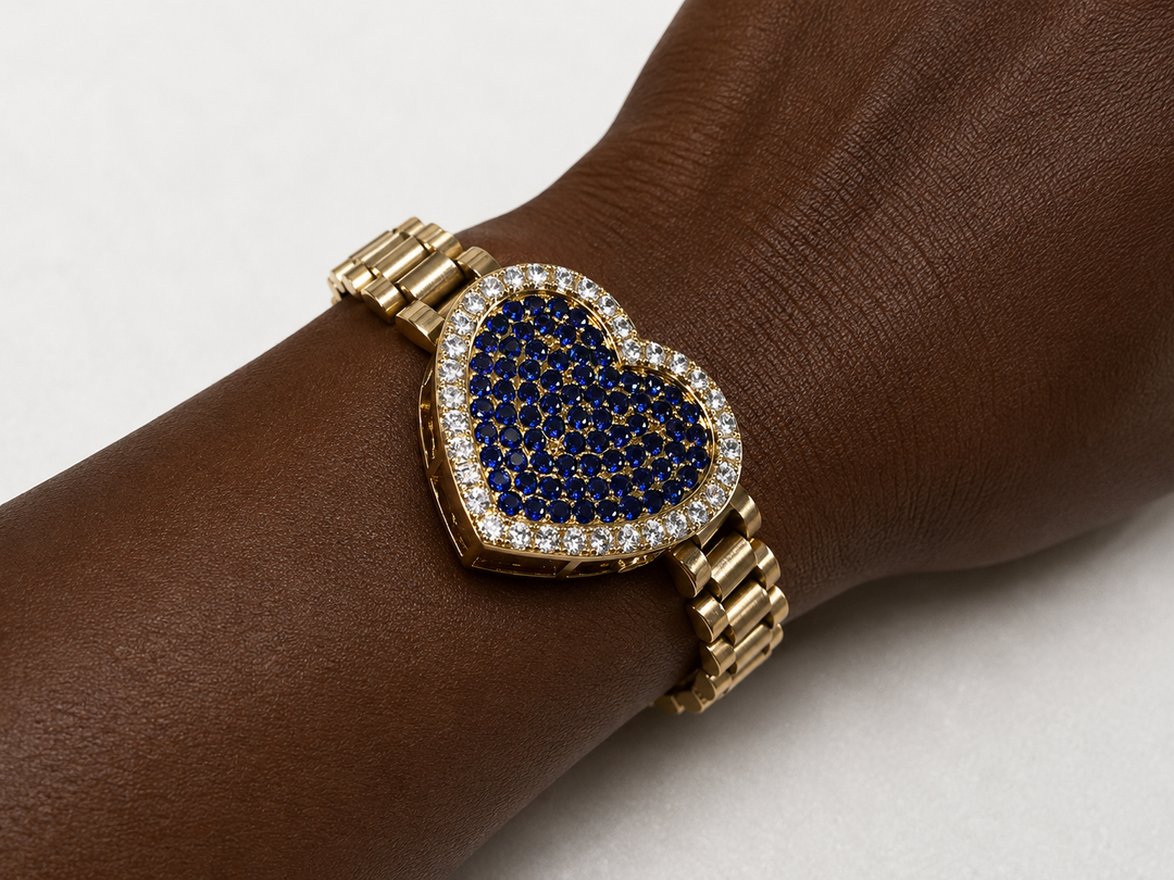 Rollie Style Big Iced Out Heart Bracelet