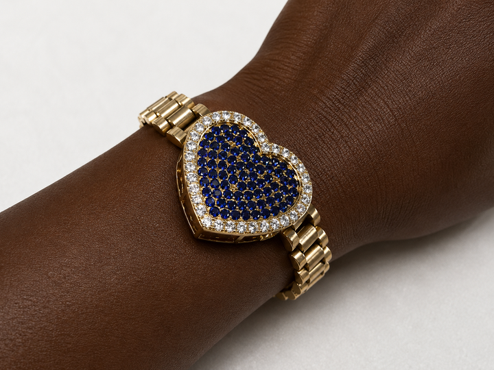 Rollie Style Big Iced Out Heart Bracelet