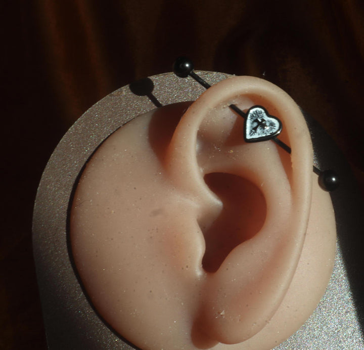 Steel Cross Heart Industrial Barbell Body Piercing Jewelry