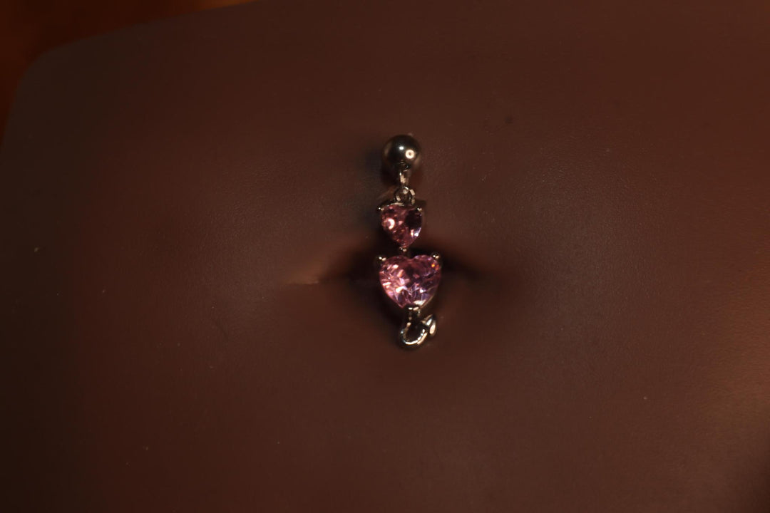 Steel Pink Double Heart  Horn Navel Piercing