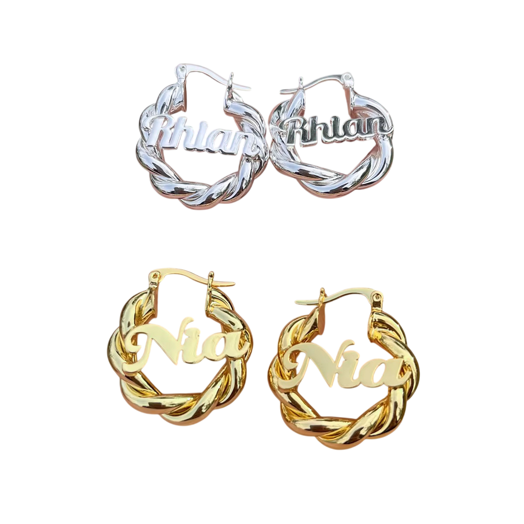 Personalized Custom Name Bamboo Hoop Earrings