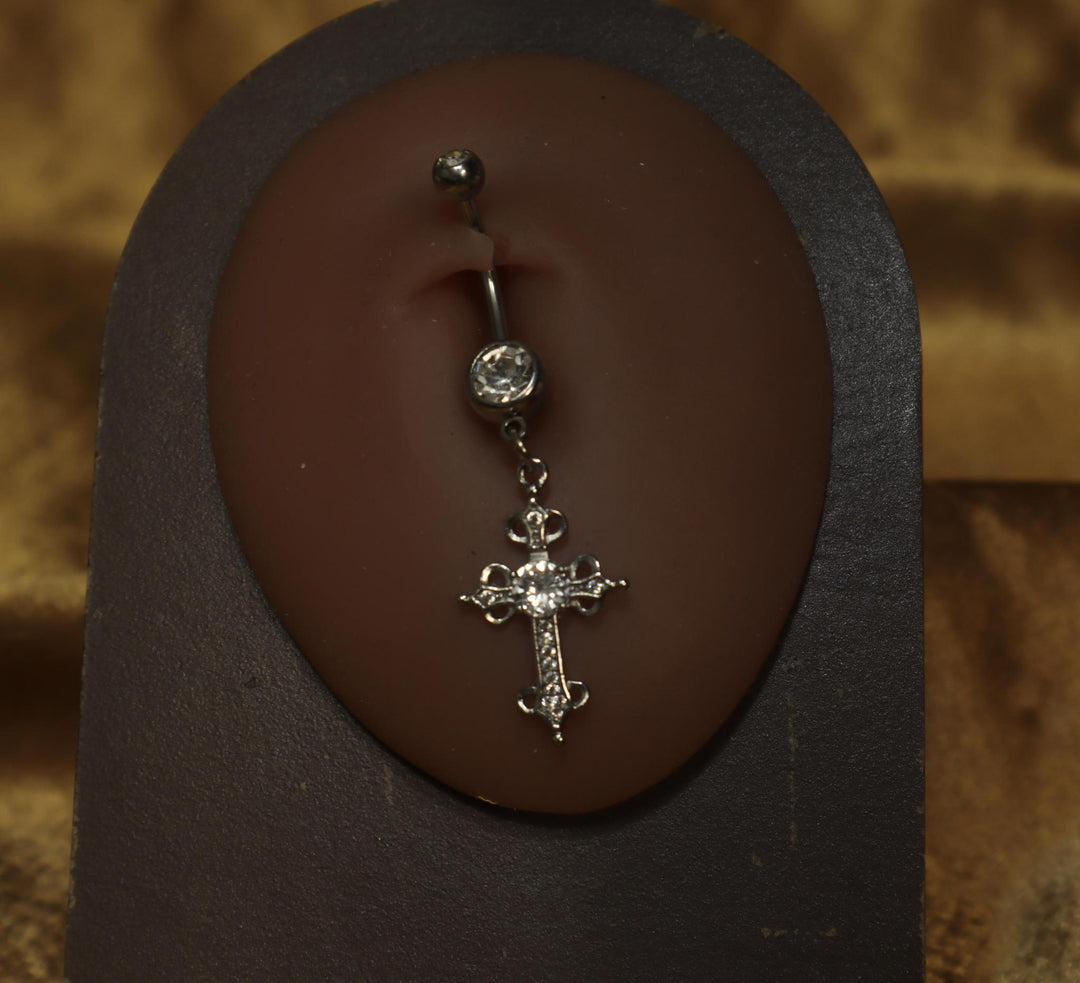 Edgy Goth Cross Belly Button Ring