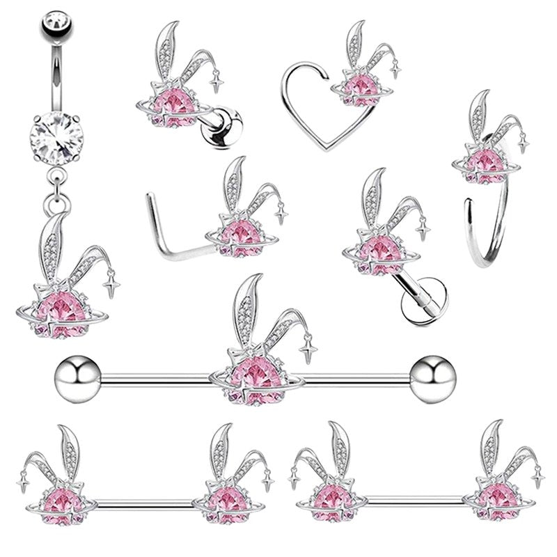 Bunny Ears Dangle Set Body Jewelry Stainless Steel, Multiple Piercing Types - YoniDa'Punani