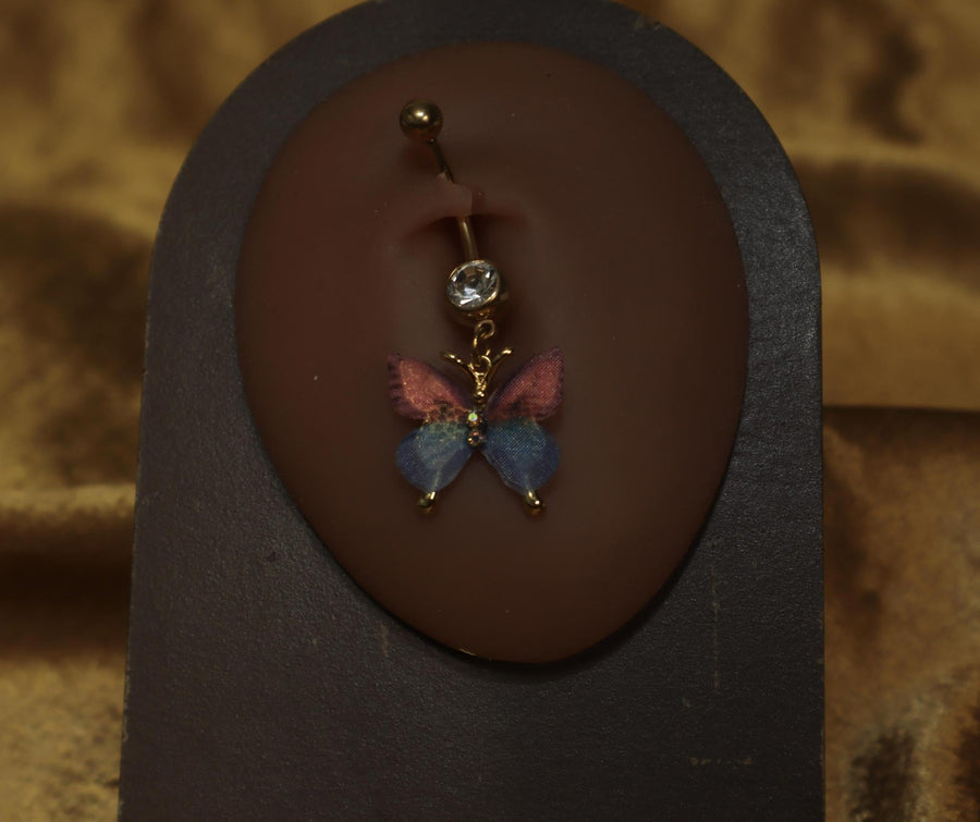 Butterfly Pink and Blue Belly Button Ring - YoniDa'Punani