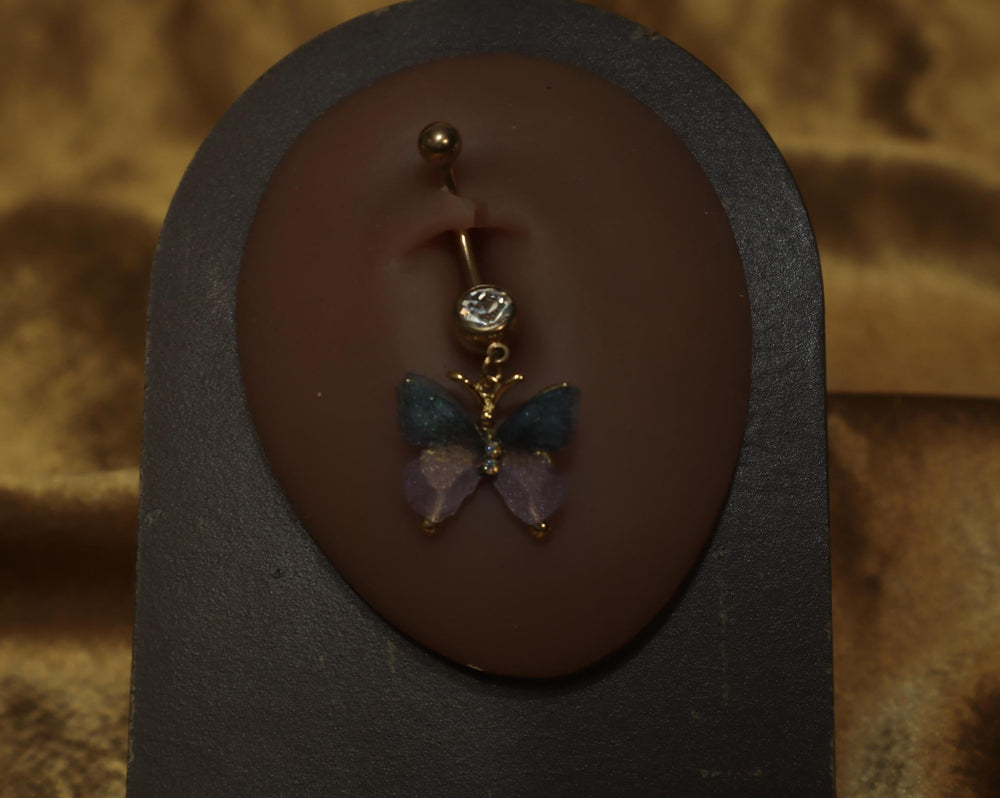 Butterfly Pink and Blue Belly Button Ring - YoniDa'Punani