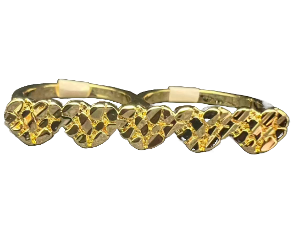 Gold Five Heart Double Finger Nugget Ring
