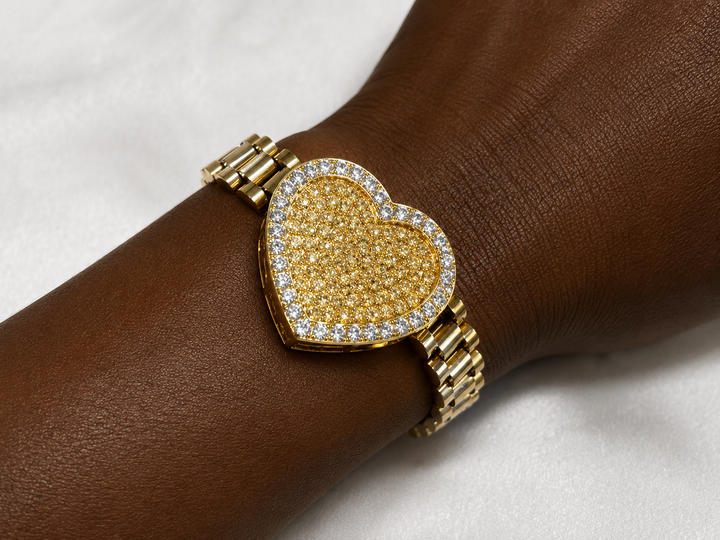 Rollie Style Big Iced Out Heart Bracelet