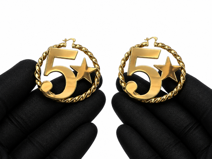 18K Gold Star Number Five Earrings