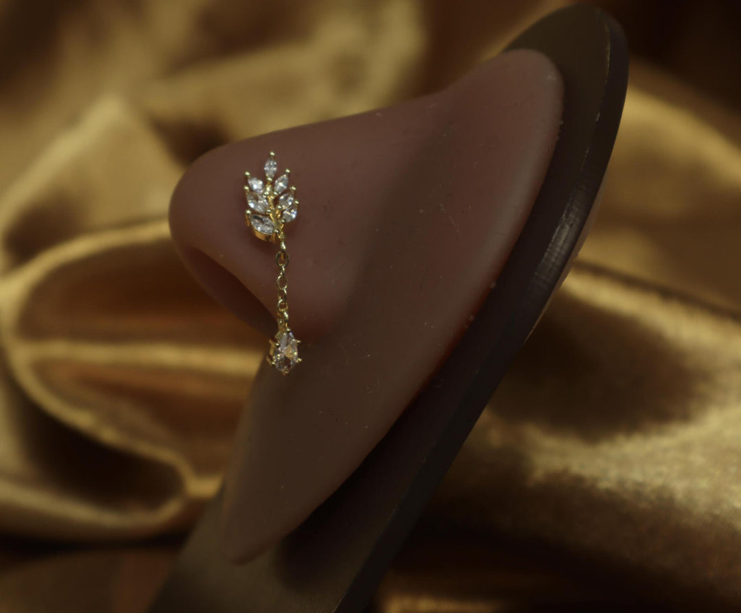 Leaf Flower Dangle with Chain Nose Stud