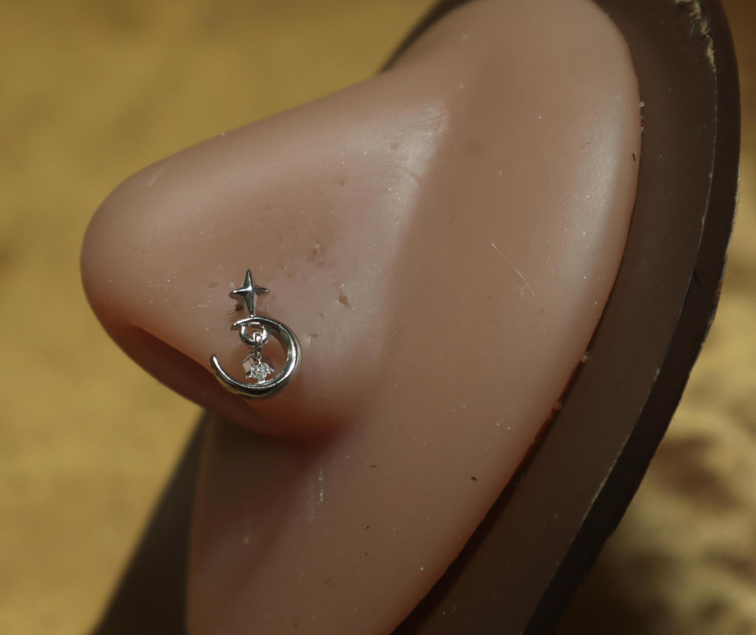 Twinkling Dangle Moon Nose Ring