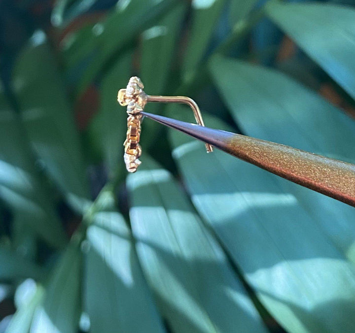 Four Jazmine Gem Yellow Middle Dangle Nose Stud