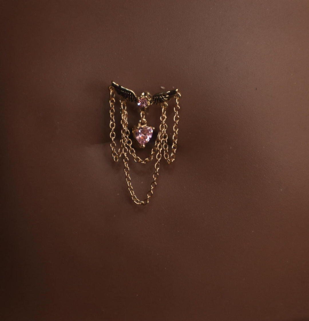 Steel Wing Heart Pink Gold Navel Piercing