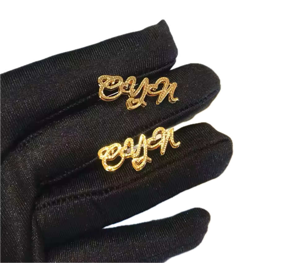 Custom 18K Gold Cursive Name Stud Earrings