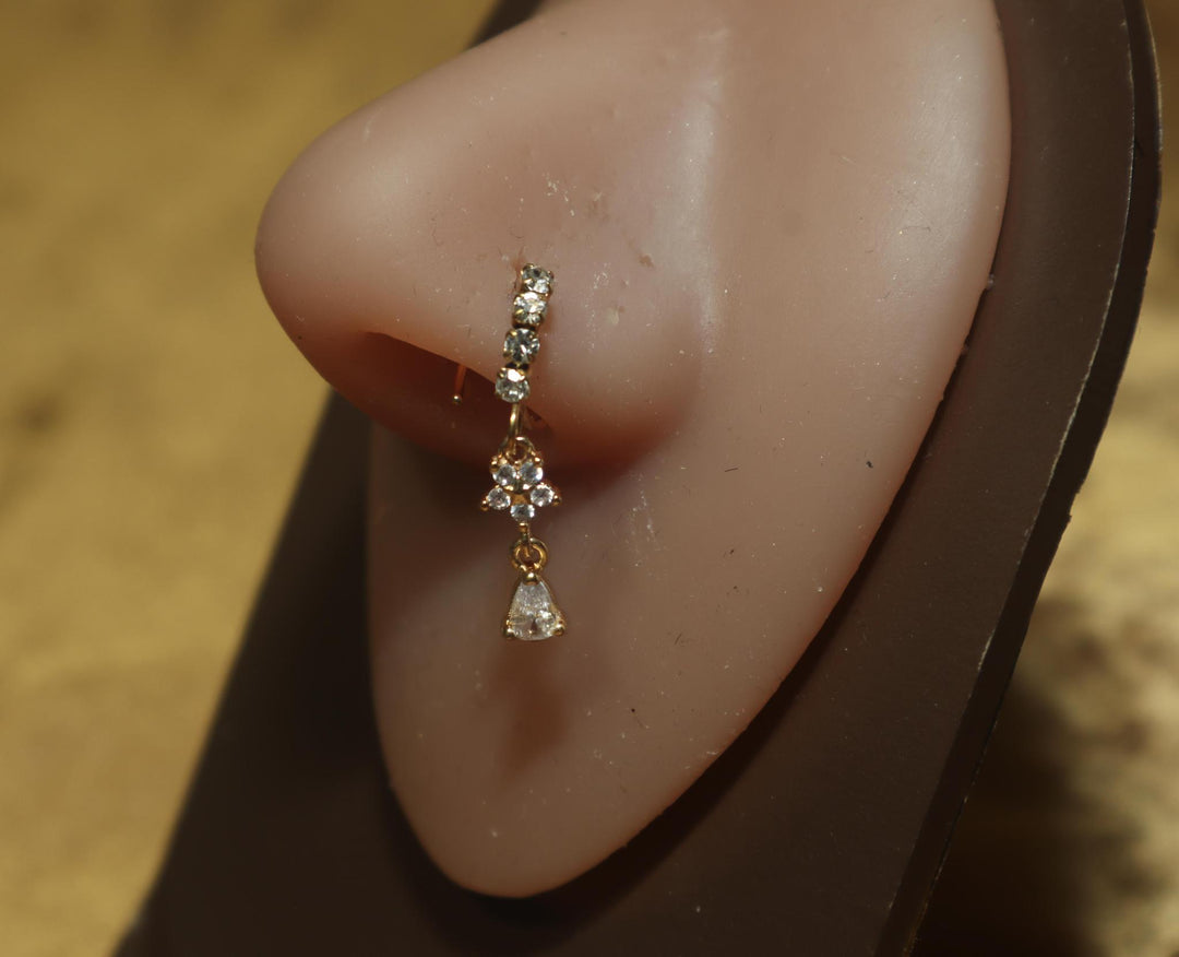 Flower  Drop Dangle Nose Hoop