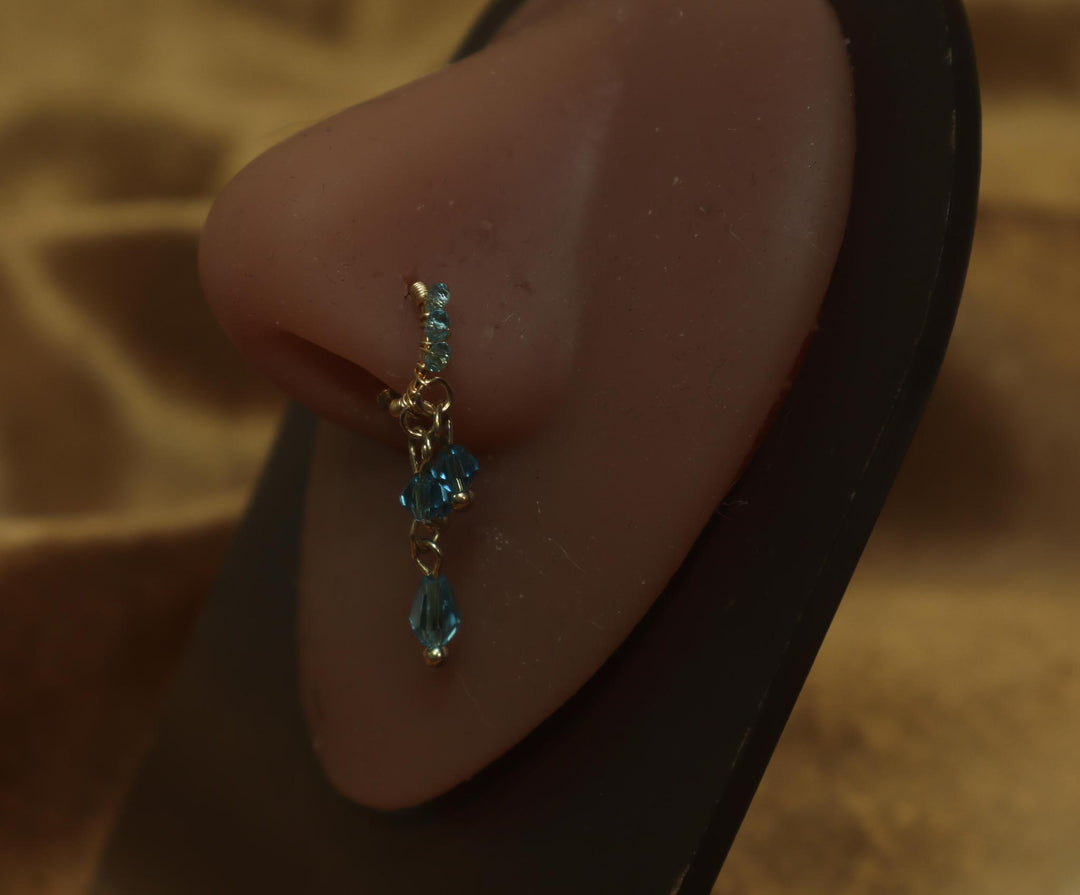Blue Dangle Beads Nose Cuff Wire Cute