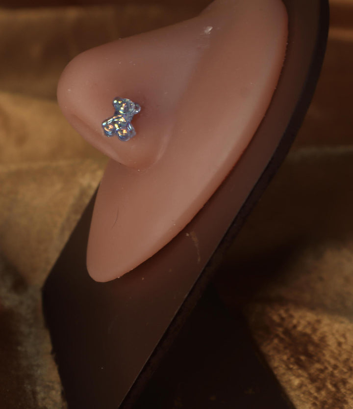 Glossy Colorful Teddy Bear Heart Nose Stud