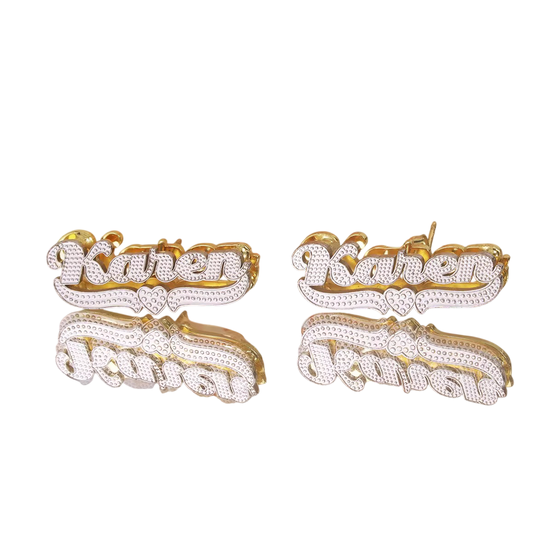 Gold Custom Name Cursive Script Stud Earrings