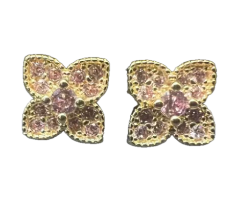 18K Gold Pink Petal Crystal Stud Earrings