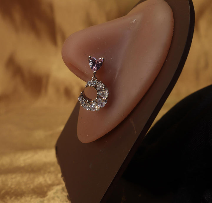 Dangling Moon Gemstones Nose Stud with Pink Heart