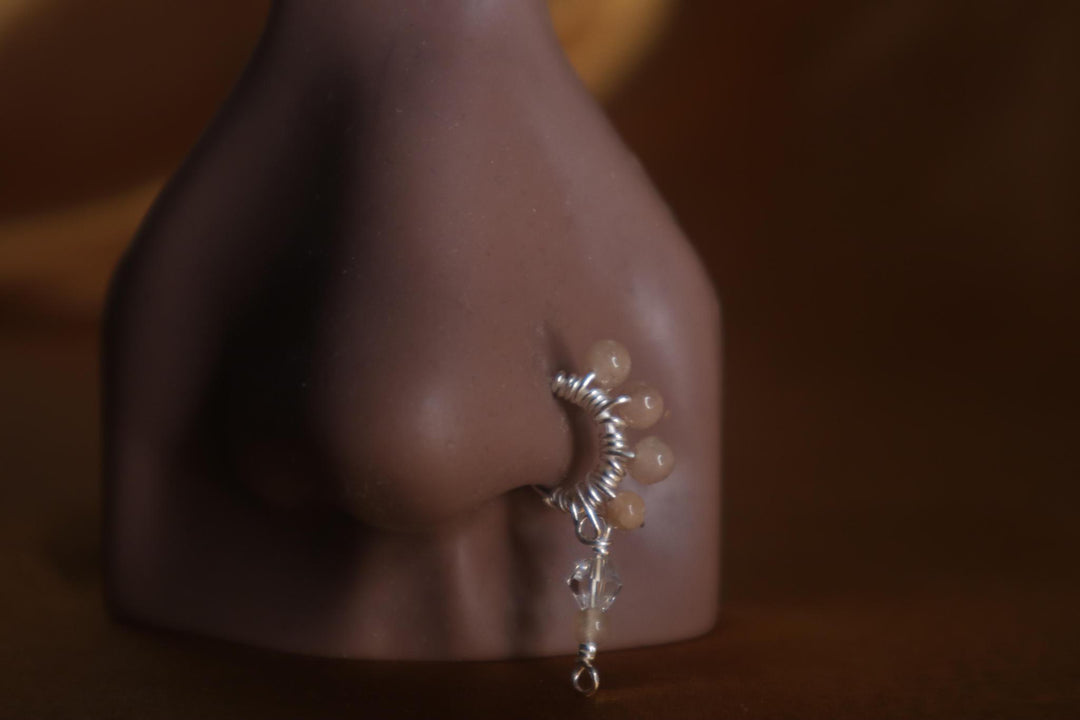 African dangle 2.0 wire wrapped gem nose hoop