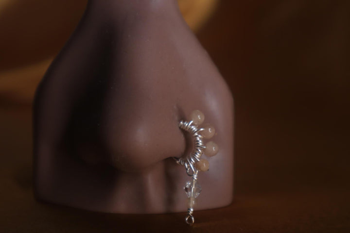 African dangle 2.0 wire wrapped gem nose hoop