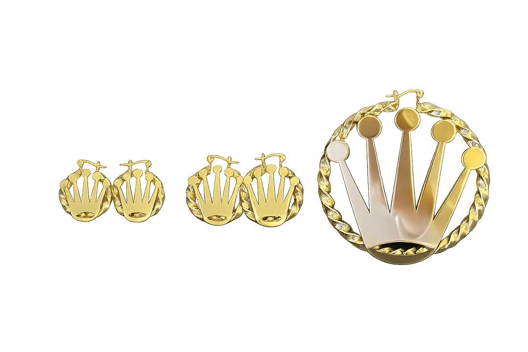 18K Gold Queen Crown Bamboo Twisted Earrings