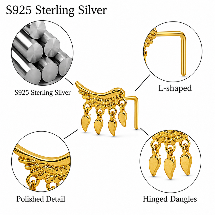 Half Wing Dangle Nose Stud Ring Piercing Jewelry