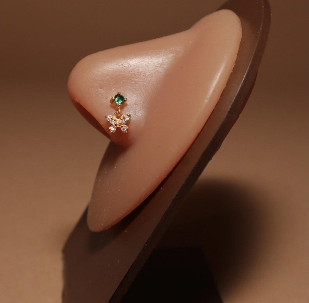 Elusive Dangle Butterfly Gems Nose Stud Ring Piercing