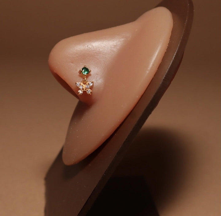 Elusive Dangle Butterfly Gems Nose Stud Ring Piercing