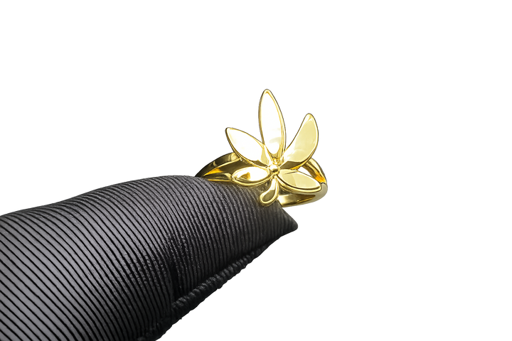 18K Gold Hemp Leaf Statement Ring