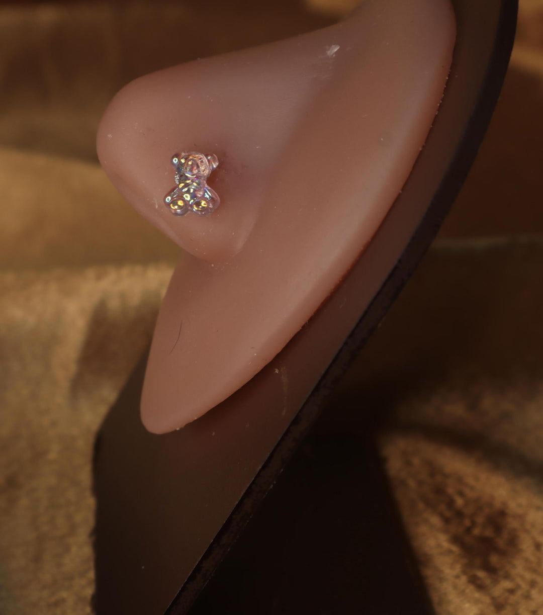 Glossy Colorful Teddy Bear Heart Nose Stud