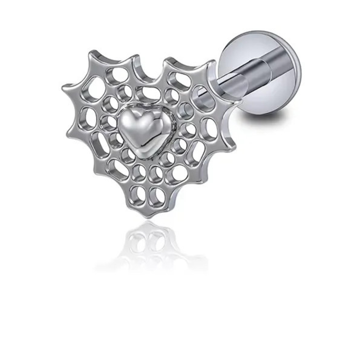 Spider Web Heart Titanium Lip Stud