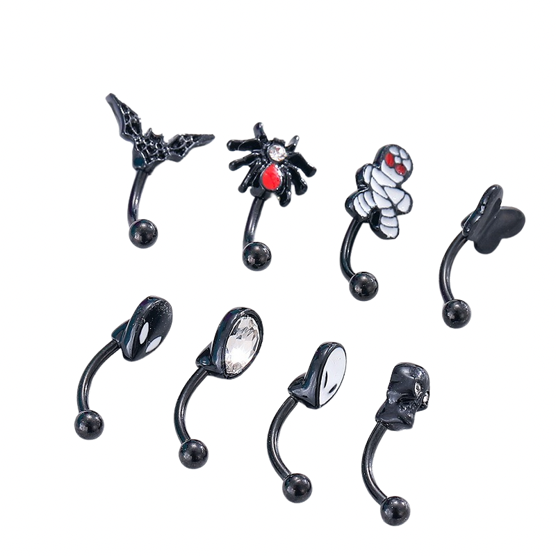 Spooky Black Halloween Eyebrow Piercing Set Stainless Steel