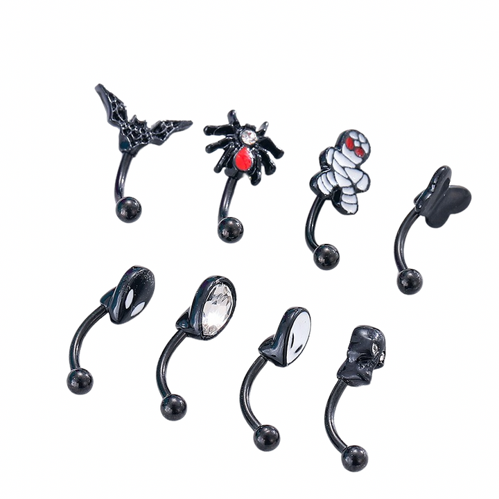 Spooky Black Halloween Eyebrow Piercing Set Stainless Steel